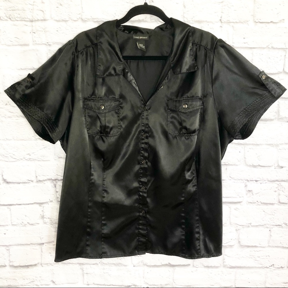 Lane Bryant Black Button Down Short Sleeve Shirt